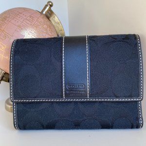 Coach Fabric Signature with Leather Trim Trifold